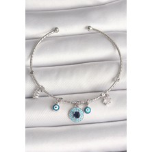 Zemira Home Pirinç Gümüş Renk Sallantı Zirkon Taşlı Nazar Boncuk Figür Charm Kadın Bileklik