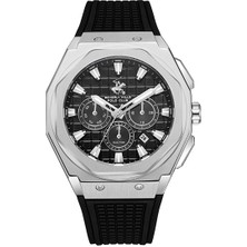 Beverly Hills Polo Club Erkek Kol Saati Siyah Silikon Kordon Silver & Siyah Kadran Seramik Safir Kaplamalı Cam 10ATM 45 mm Su Geçirmez