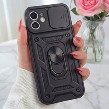 Fibaks Apple iPhone 11 Uyumlu Kılıf Kamera Korumalı Sürgülü Yüzüklü Armor Military Tank Zırh