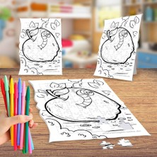 Asilmeydan Mutlu Elma Kurdu Boyama Puzzle Tablo Çocuk Eğitici Yapboz