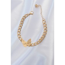 Clariss 316L Çelik Gold Renk Kelebek Figür Işleme Detay Zincir Model Kadın Bileklik