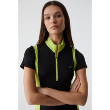 Urban Beat Vıckıe Kadın Dik Yakalı Fermuarlı Kısa Kollu Siyah/fıstık Yeşili T-Shirt