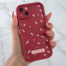 Fibaks Apple iPhone 13 Kılıf Yumuşak Dokulu Kelebek ve Gül Desenli Yumuşak Kamera Korumalı Silikon Kapak