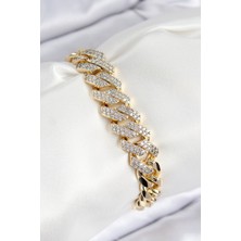 Clariss Vıp Pirinç Zirkon Taşlı Cuba Model Gold Renk Kadın Bileklik