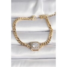 Clariss Pirinç Gold Renk Kare Zirkon Taşlı Xuping Exclusive Vıp Seri Kadın Bileklik