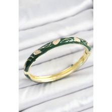 Clariss Mineli Pirinç Gold Renk Yeşil Çiçek Motifli Kadın Kelepçe