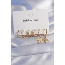 Clariss 316L Çelik Gold Renk Oval Tasarım Kuş Model Küpe Seti