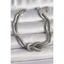 Zemira Home 316L Çelik Gümüş Renk Düğüm Model Kadın Bileklik