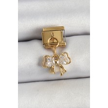 Zemira Home 316L Çelik Sallantılı Zirkon Taşlı Fiyonk Model Gold Renk Nomination Charm