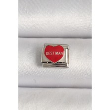 Clariss 316L Çelik Gümüş Renk 'best Man' Yazılı Kırmızı Kalp Işlemeli Nomination Charm