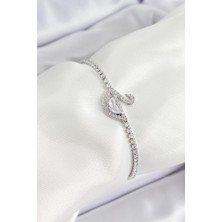 Zemira Home Pirinç Gümüş Renk Zirkon Taşlı Kuğu Model Kadın Bileklik