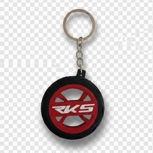 Ümraniye 3D Rks Logolu Özel Tasarım Lastik Detaylı Motosiklet Anahtarlığı