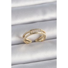 Clariss Pirinç Gold Renk Ayarlanabilir Sıralı Incili Zirkon Taş Detaylı Kadın Yüzük