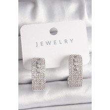 Zemira Home Pirinç Gümüş Renk Zirkon Taşlı Halka Messika Model Kadın Küpe