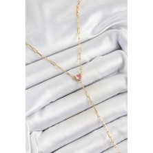 Zemira Home Pirinç Zirkon Taşlı Pembe Kalp Figürlü Y Model Gold Renk Kadın Kolye