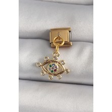Clariss 316L Çelik Gold Renk Sallantı Zirkon Taşlı Göz Model Nomination Charm