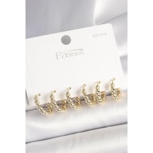 Zemira Home 925 Ayar Gümüş Çivi Pirinç Gold Renk Sarmal Halka Model Kadın Küpe Seti