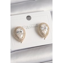 Zemira Home Pirinç Gold Renk Zirkon Taşlı Damla Model Kadın Küpe