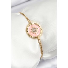Zemira Home 316L Çelik Zincir Pembe Mineli Sanatsal Portre Kuzey Yıldızı Model Gold Renk Kadın Bileklik