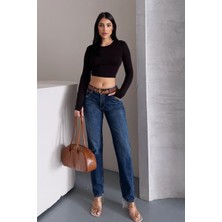 Whatsup Kadın Orta Bel Boyfriend Jean Pantolon  - Mavi Mavi - 29