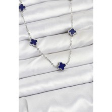 Clariss 316L Çelik Zincir Gümüş Renk Lacivert Baby Boy Yonca Kadın Kolye