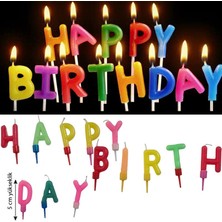 Pandoli Happy Birthday Yazılabilen 13 Adet Çok Renkli Parti Mumu 5 cm