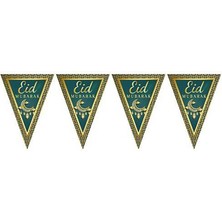 Pandoli Ramazan Temalı Kağıt Malzeme Eid Mubarak Yazılı Üçgen Bayrak Flama Asma Süsü 2 mt