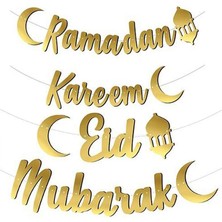 Pandoli Ramadan Kareem Eid Mubarak Yazılı Kaligrafi Altın Renk Ramazan Kağıt Asma Süsü