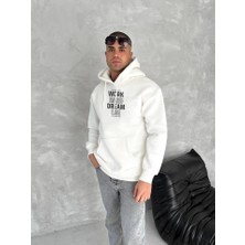 ModaSize Kışlık Üç Iplik Kapşonlu Sweatshirt - Beyaz