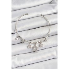 Clariss Pirinç Zirkon Taşlı Yıldız Model Gümüş Renk Charm Bileklik