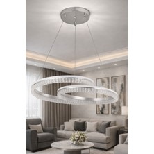 Ünal Aydınlatma Tomris Krom LED Kristal Sarkıt Avize – Modern Halka Tasarım, Salon & Oturma Odası