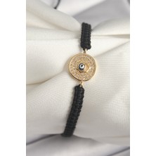 Zemira Home Pirinç Gold Renk Zirkon Taşlı Nazar Boncuk Işleme Makrome Asansörlü Model Kadın Bileklik