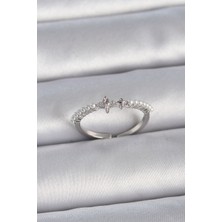 Clariss Pirinç Gümüş Renk Zirkon Taşlı Sıralı Inci Ayarlanabilir Model Kadın Yüzük