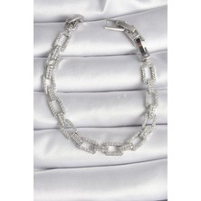 Zemira Home Pirinç Gümüş Renk Zirkon Taşlı Zincir Model Vıp Seri Kadın Bileklik