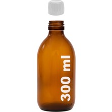 Afracam 300 ml Yuvarlak Ecza Şurup Şişesi Kilitli Beyaz Kapaklı 300 cc Amber Kahverengi Cam Şişe 1 Adet