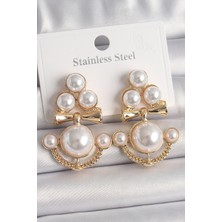 Zemira Home Pirinç Gold Renk Incili Çapa Model Kadın Küpe