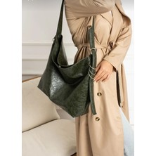 Özüm Takı Kadın Büyük Boy A Kalite Haki Omuz Kol ve Omuz Çantası