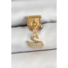 Zemira Home 316L Çelik Sallantılı Zirkon Taşlı Kuğumodel Gold Renk Nomination Charm