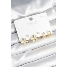Clariss Kelebek Model Gold Renk Pirinç 925 Ayar Gümüş Çivili Kadın Küpe Seti