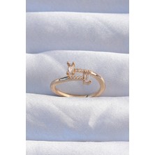 Clariss Pirinç Gold Renk Zirkon Taşlı Geometrik Ayarlanabilir Yüzük