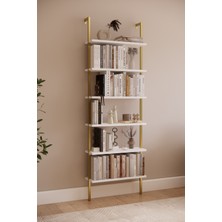 Solto Home OB7-23 Duvara Monte  6 Raflı Gold Metal Kitaplık | Modern Dekoratif Beyaz Duvar Rafı | Reyon Rafı | Ofis – Salon - Mağaza Raf Sitemi