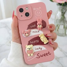 Apple iPhone 15 Uyumlu Kılıf Tasarımlı Desenli Kamera Korumalı Tavşan Pembe Yumuşak Silikon Kapak