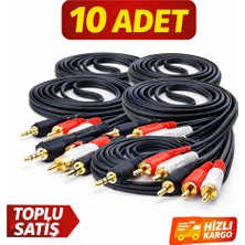 UltraTekno 3.5mm Aux – 2 Rca Ses Kablosu 1.5m | 10’lu / 20’li Paket | Toplu Kullanım