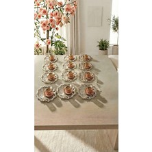 Fabriona 12’lı Köşeleri Dalgalı Mini Papatyalı Paslanmaz Çelik Çay Kahve Nişan Sunum Tepsi Gold Gümüş 24X24CM