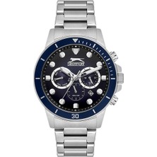 Slazenger Erkek Kol Saati Gümüş Kordon Siyah Mavi Kadran 10 Atm Mineral Cam