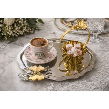 Fabriona 6’lı Paslanmaz Çelik Oval Kelebek Aksesuarlı Çay Kahve Sunum Söz Nişan Tepsisi Gold & Gümüş 20X25 cm