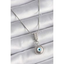 Clariss 316L Çelik Gümüş Renk Zirkon Taşlı Nazar Boncuk Model Kadın Kolye