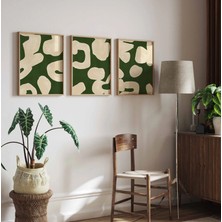 Pam Studio Yeşil Bej Soyut 3’lü Tablo Seti – Modern Minimal Duvar Dekoru