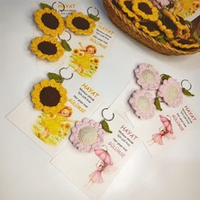 Masal Gurumi Amigurumi Papatya Ayçiçeği 10 Adet Anahtarlık Nişan Düğün Hediyelik (Kartlı 5pempe+5sarı 10 Adet)