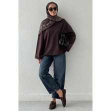 Akala %100 Pamuk Oversize Bisiklet Yaka Geniş Kollu Kadın Sweatshirt - Uzun Kollu Tişört